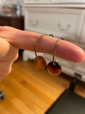 Gold Hoop Earrings with Brown Tortoiseshell Discs